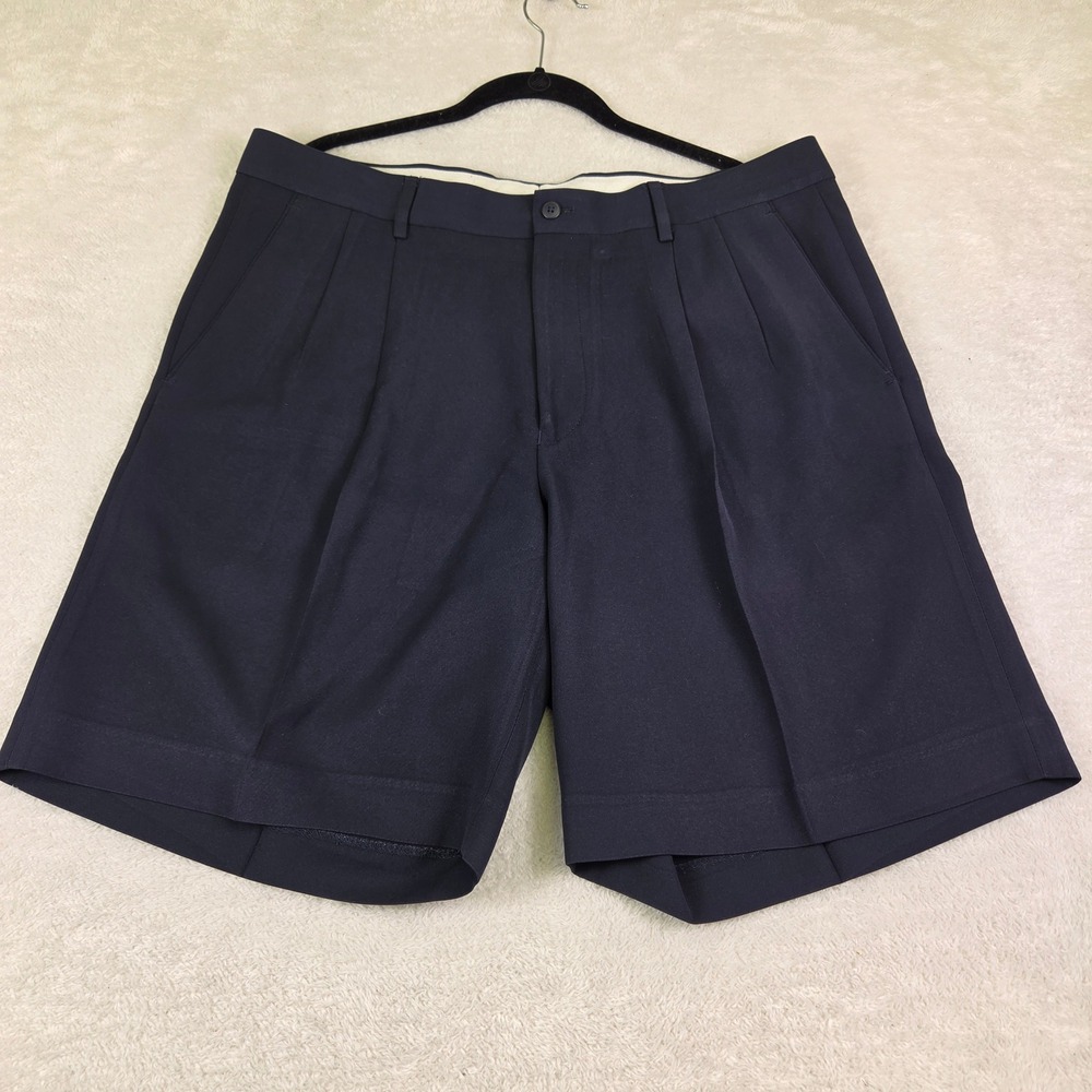 Alan Flusser Golf Mens Navy Blue Pleated Performance Shorts Size 38